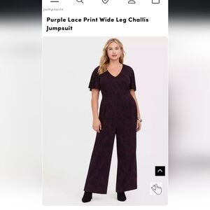 Purple Lace Print Wide Leg Jumpsuit